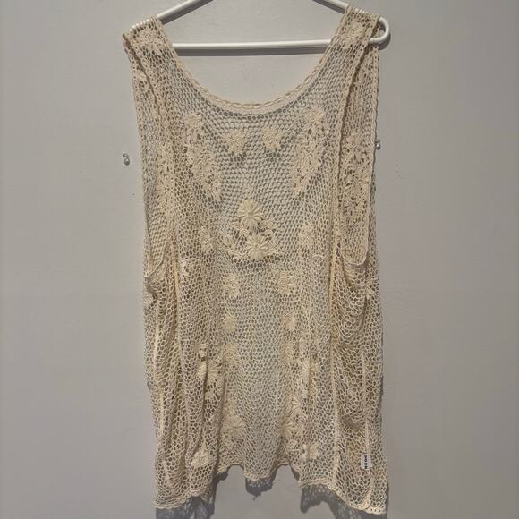 Crochet Lace Womens 2 Piece Tank and Overlay Boho Floral Festival Cover Up Top‎ - Picture 8 of 10
